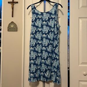Lilly Pulitzer Kristen Swing Dress Deep Indigo Joy Ride Elephant L EUC